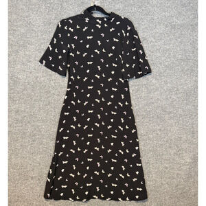 Stockholm Atelier Dress Womens 6 Black Butterfly Flared Sleeve Midi Boho Asian